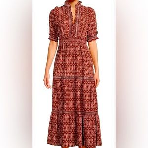 Max Studio Red Floral Tiered Midi Dress size small.